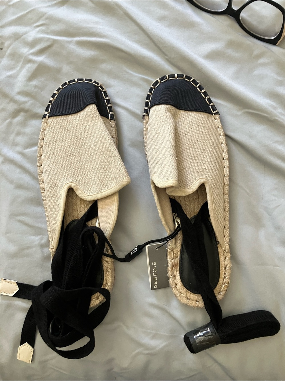 Parfois - beige and Black Espadrille Lace-Up Flats